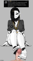 android black_hair black_nails black_sclera bodily_fluids bottomwear bra breasts choker clothed clothing colored_nails colored_toenails cum cum_on_feet feet female foot_fetish foot_focus foot_play footjob genital_fluids grok_(twitter) grok_(x) hair heart_symbol hi_res humanoid jeffman24 jewelry lanyard machine male male/female markings mole_(marking) mole_under_mouth nails necklace office_clothing office_lady open_clothing open_topwear pale_skin partially_clothed pencil_skirt personification robot robot_humanoid sex skirt solo toenails toes topwear twitter underwear