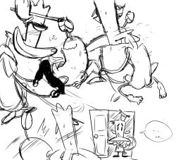 anthro bed camp_lazlo cartoon_network caught_in_the_act erect_nipples_under_clothes gay genitals haplorhine lazlo lazlo_(camp_lazlo) male male/male mollusk monkey moose negiwave2000 penis primate sketch white_background
