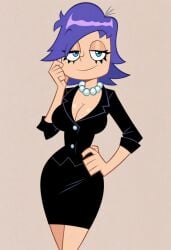 ai_generated big_breasts blue_eyes blue_hair breasts business_suit cartoon_network cleavage curvy female hi_hi_puffy_amiyumi looking_at_viewer pearl_necklace smile wide_hips yumi yumi_yoshimura
