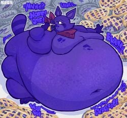 anthro belly belly_expansion big_belly blue_body blueberry_inflation cheek_bulge cheek_tuft color_change dirty eating eating_pie expansion facial_tuft fat fat_arms food food_fetish food_on_body food_on_face food_stains hi_res huge_belly hyper hyper_belly indigo_park inflation kerchief leg_rolls male mammal markings moobs morbidly_obese morbidly_obese_anthro morbidly_obese_male navel neckerchief neckwear obese obese_anthro obese_male onomatopoeia overweight overweight_anthro overweight_male pie_(food) procyonid purple_eyes raccoon rambley_raccoon rushrabbit sitting solo sound_effects spherical_inflation stained_clothing stuffing tail text tuft weight_gain