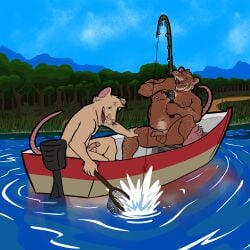 anthro balls belly body_hair cerdeorhys circumcised daddy_say_my_name day dot_eyes duo father_(lore) father_and_child_(lore) father_and_son_(lore) fishing fishing_rod genitals hi_res incest_(lore) lake male male/male mammal murid murine nipples nude nude_male parent_(lore) parent_and_child_(lore) parent_and_son_(lore) penis plant plantigrade rat rodent ron_(daddy_say_my_name) simple_eyes slim smile son_(lore) tree water zeke_(daddy_say_my_name)