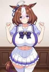 1girls ai_generated big_breasts breasts brown civitai covered_nipples female hair horse_ears horse_girl horse_tail large_breasts light-skinned_female light_ meisho_doto_(umamusume) skin solo umamusume umamusume_pretty_derby white