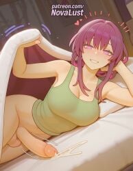 1futa 2025 ai_generated artist_name blush cock cum cum_while_penetrated dick ejaculation erection eyebrows_visible_through_hair foreskin futanari hi_res high_quality high_resolution highres honkai:_star_rail kafka_(honkai:_star_rail) lying lying_on_stomach male_focus newhalf novalust on_bed on_belly on_side on_stomach otoko_no_ko patreon patreon_username penis phimosis prone_position purple_hair sidelocks smile solo stable_diffusion testicles uncensored watermark