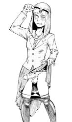 1futa 2025 annoyed balls bangs black_and_white blush blush box_chan clothed clothed_futanari clothes_lift clothing clothing_lift eizouken_ni_wa_te_wo_dasu_na! embarrassed erection eyewear feet_out_of_frame freckles freckles_on_face freckles_on_thighs front_view futanari genitals glasses greyscale hair human intersex keep_your_hands_off_eizouken long_hair looking_away medium_penis monochrome panties panties_down pantyhose pantyhose_down partially_clothed penis penis_out presenting presenting_penis sayaka_kanamori school_uniform simple_background skinny skirt skirt_lift skirt_up small_breasts solo standing teeth testicles thighs