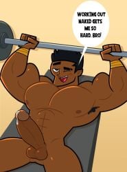 big_arms big_biceps big_muscles big_pecs big_penis black_skin blush bodybuilder chocolate erect_penis eyebrow_slit gym male male_only muscles muscular muscular_male naked_male patopicante_6 penis precum reality_resort tino_mitchell weights working_out workout