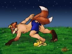 2008 2_tails 4:3 all_fours artist_logo black_nose blue_eyes bottomwear brown_hair brown_markings canid canine clothed clothing colored countershade_face countershade_fur countershading dipstick_tail flaccid fox fur fur_growth genitals glans gloves_(marking) grass growth hair human human_to_feral humanoid_genitalia humanoid_penis ineffective_clothing leg_markings logo looking_back_at_self male mammal markings multi_tail night open_mouth orange_body orange_fur outside paws penis plant shorts side_view snout socks_(marking) solo species_transformation star tail tail_markings tan_body tan_countershading topless torn_bottomwear torn_clothing torn_shoes torn_shorts transformation white_markings xids year