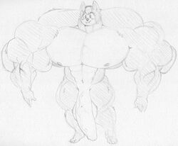 4_toes 5_fingers anthro balls big_muscles blush cartoon_network chiropteran fangs feet fingers genitals huge_muscles hyper hyper_muscles male mammal max_(sci) monochrome muscular muscular_male nipples penis sbshouseofpancakes smile solo summer_camp_island toes traditional_media_(artwork)