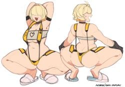 1girls ass breasts elegg_(nikke) female female_focus female_only goddess_of_victory:_nikke kamii_momoru large_breasts light-skinned_female light_skin solo squatting thick_thighs thighs white_background