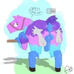 absurd_res aimskull anon anthro anus ass ass_focus ass_grab balls blush bodily_fluids butt_focus butt_grab camelid duo epic_games fortnite fortnite:_battle_royale furry genital_fluids genitals hand_on_ass hand_on_butt hi_res holding_butt hooves human leaking leaking_precum llama loot_llama_(fortnite) male mammal precum presenting presenting_hindquarters signature simple_background speech_bubble spread_ass spread_butt spreading steam text
