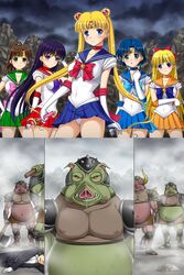 5girls ami_mizuno artist_request bishoujo_senshi_sailor_moon blonde_hair blue_eyes blue_hair bow brown_hair clothing crossover imminent_rape jk_to_orc_heidan_aku_buta_oni_ni_ryougyakusareta_seijo_gakuen large_breasts long_hair makoto_kino mamoru_chiba minako_aino monster multiple_girls multiple_males orange_shoes orange_skirt panties rape rei_hino sailor_jupiter sailor_mars sailor_mercury sailor_moon sailor_venus skirt small_breasts straight_hair tuxedo_mask usagi_tsukino