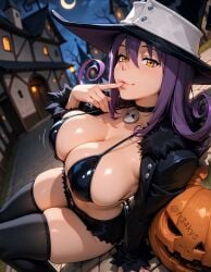 ai_generated blair_(soul_eater) catgirl cleavage fr34ky huge_breasts soul_eater tease witch witch_hat