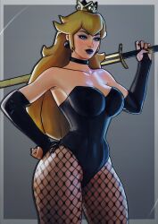 1girls 3d 3d_(artwork) 3d_model 3d_render ass background big_ass big_breasts black_choker black_gloves black_leotard black_lips black_lipstick black_nails blonde-haired_female blonde_female blonde_hair blonde_hair_female blue_eyes breasts bunnysuit choker cleavage clothed clothed_female clothes clothing collar crown curvaceous curvy curvy_female curvy_figure cyan_eyes dialogue earrings eyebrows eyeliner female female_focus female_only fishnet fishnet_legwear fishnet_stockings fishnets fit fit_female fully_clothed fully_clothed_female gloves grey_background highres holding holding_object holding_sword large_breasts leotard light-skinned_female light_skin long_hair long_hair_female long_legs looking_at_viewer mario_(series) nails nails_painted nintendo no_bra no_panties painted_nails princess_peach purple_eyeshadow rating reflection seductive seductive_look seductive_smile sexy sfrinzy simple_background skimpy skimpy_clothes slim_waist solo solo_female solo_focus sword sword_on_shoulder syringe thick thick_ass thick_butt thick_thighs thighs tight_clothes tight_clothing video_game_character video_games voluptuous voluptuous_body voluptuous_female weapon wide_hips