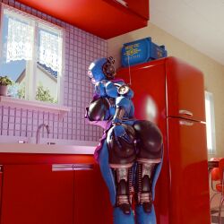 ada_(fallout) apron apron_only ass_focus assaultron blender blender_(software) fallout fallout_4 glowing_anus glowing_genitalia glowing_pussy happy inviting inviting_to_sex kitchen nematode372 retro robot robot_girl spread_ass