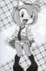 1girls amy_rose anthro breasts censored comic female fur furry_bomb furry_bomb_factory hairband half- hedgehog karate_akabon mammal mitsuharu_takura mostly_clothed necktie panties school_uniform schoolgirl skirt socks sonic_(series) tagme