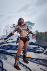 1girls 3d aloy brown_panties faith103 full_body game_screenshot horizon_zero_dawn mod panties solo