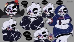 1girls balloon balloon_boy_(fnaf) breasts cryptiacurves dialogue fazclaire's_nightclub female five_nights_at_freddy's huge_breasts male marie_(cally3d) marie_(cryptia) marionette_(fnaf) puppet_(fnaf) smiling_at_viewer smug tagme thick_thighs thighs white_body white_hair white_pupils