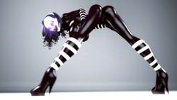 1girls ass ass_focus black_body black_hair breasts disembowell_(artist) female female_only five_nights_at_freddy's heels hoodiesfm puppet_(disembowell) puppet_(fnaf) purple_eyes pussy smiling_at_viewer smug solo tagme thick_thighs thighs white_pupils white_stripes
