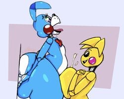 1boy 1girls animatronic big_ass big_breasts bunny cum cumming cumshot cute facial facial_cumshot fat_ass femboy femboy_on_female femboysub femdom five_nights_at_freddy's five_nights_at_freddy's_2 green_eyes hetero huge_ass huge_breasts imminent_facial implied_paizuri implied_penis looking_pleasured malesub open_mouth orgasm orgasm_face paizuri pleasure_face robot seductive_look smug standing straight thick_thighs tongue_out toy_bonnie_(fnaf) toy_chica_(fnaf) vhsigil wall