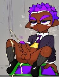 1boy 1male absurd_res absurdres alternate_version_at_source alternate_version_available ass balls ballsack big_ass big_butt blazer blush cum cum_on_self cumming cumming_from_masturbation cumming_on_self cumming_while_masturbating cumshot dark-skinned_male dark_skin eye_mask eyes_rolling_back femboy femboy_focus femboy_only gay gray_background inkling inkling_boy kneesocks male male_only masturbating masturbation nintendo oc original_character original_characters p1pperoni panting pointy_ears purple_eyes purple_hair rolling_eyes school_uniform simple_background sitting sole_male solo_male spiky_hair splatoon splatoon_(series) splatoon_2 splatoon_3 sweater testicles thick_femboy tie video_game video_game_character video_games