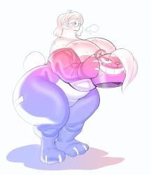 2023 2d_(artwork) bbw breasts costume digital_media_(artwork) female female_only freckles freckles_on_breasts freckles_on_shoulders glasses holding_headwear mascot_costume no_background short_hair submarine_screw sweating unmasked visible_areolae