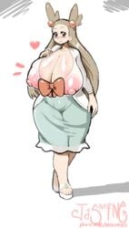 alternate_breast_size big_breasts breasts breasts_bigger_than_head clothed clothing desgardes game_freak huge_breasts jasmine_(pokemon) nintendo nipples_visible_through_clothing plump pokemon solo solo_female thick_thighs white_background