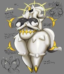 1girls anthro arceus ass breasts chubby chubby_female female female_only gigantic_ass heart_pasties huge_ass huge_breasts pasties pokemon schmuckless solo solo_anthro solo_female standing text thick_thighs thunder_thighs