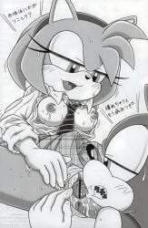 1girls amy_rose anthro anus breasts clitoris cunnilingus cunnilingus_in_skirt erect_nipples female furry_bomb furry_bomb_factory half-closed_eyes hedgehog japanese_text karate_akabon mammal mitsuharu_takura mostly_clothed necktie nipples oral panties_aside pussy school_uniform schoolgirl sex sonic_(series) sonic_the_hedgehog sweat tagme text tongue tongue_out vaginal_penetration