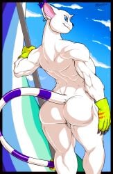 2025 absurd_res anthro artist_name ass balls bandai_namco biped black_claws blue_eyes claws clothed clothing cloud digimon digimon_(species) digital_drawing_(artwork) digital_media_(artwork) domestic_cat ear_piercing ear_ring felid feline felis flagpole gatomon genitals gloves handwear hi_res holding_object holding_pole jacket khayen lgbt_pride lgbt_pride_month light looking_at_viewer looking_back male mammal markings michi_the_gatomon multicolored_clothing multicolored_jacket multicolored_shirt multicolored_topwear muscular muscular_anthro muscular_male nude nude_anthro nude_male outside piercing pole presenting presenting_hindquarters pride_color_flag pride_colors purple_markings rear_view ring_piercing shirt simple_background skimpy sky skyscape solo sunlight tail tail_tuft text topwear tuft underwear vincian_pride_colors white_body white_skin