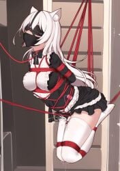 animal_humanoid anthro blindfold bodily_fluids bondage bondage bound bow_tie box_tie breasts cat_humanoid clothed_bondage clothing collar crotch_rope domestic_cat ejaculation felid felid_humanoid feline feline_humanoid felis female gag genital_fluids hair hi_res humanoid inner_ear_fluff leash legwear long_hair maid_uniform mammal mammal_humanoid penetration red_rope restraints rope rope_bondage rope_harness rope_leash sex_toy sex_toy_in_vagina sex_toy_insertion solo stockings suspension suspension_bondage sweat thigh_highs tuft uniform unknown_artist vaginal_fluids vaginal_penetration vaginal_penetration vaginal_squirting vibrator vibrator_in_vagina wand_vibrator white_ears white_hair white_inner_ear_fluff