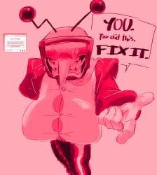 1boy after_expansion angry angry_smile busty busty_boy button_down_shirt button_gap deltarune deltarune_chapter_3 evil_grin evil_smile huge_breasts male male_only shadow tagme tenna_(deltarune) threatening threatening_viewer yaizl_art