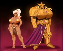 1girls adeptus_custodes armor barefoot belise7 bra female female_only hand_on_hip huge_breasts looking_at_viewer metal_bikini muscular_female nipple_bulge solo stomach_tattoo tan_skin thick_thighs warhammer_(franchise) warhammer_40k white_hair wide_hips