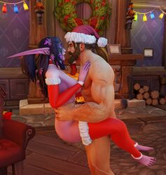 3d athletic_female christmas christmas_outfit female human human_male human_penetrating interspecies laliril looking_at_another male mrtaxman night_elf night_elf_druid night_elf_female santa_hat skaar standing_sex world_of_warcraft