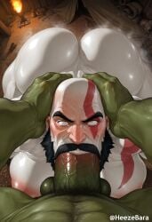 2boys ai ai_art ai_assisted ai_generated arched_back arm_hair ass ass_in_air ass_up bara bara_tiddies bara_tits beard big_ass big_butt big_nipples big_pecs blowjob blowjob_face blowjob_pov body_hair breasts camping_tent eyes_rolling_back fat_ass god_of_war grabbing_head green_penis green_skin heezebara human humanoid kratos light-skinned_male light_skin male male/male male_focus male_only muscular muscular_chest muscular_male nipples orc orc_male pale-skinned_male pale_skin pecs penis pov spit spit_trail sweat sweatdrop sweaty_body torch white_skin white_skinned_male yaoi yellow_eyes