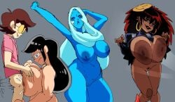 1boy 3girls against_glass age_difference areolae ass big_hair black_hair blue_diamond_(steven_universe) blue_eyes blue_hair blue_skin body_bags breast_press breasts breasts_on_glass breasts_squeezed_together brown_hair clothes_lift clothing colored_skin coolerinker cum dark-skinned_female dark_areolae dark_nipples dark_skin earrings female female_pubic_hair glasses green_eyes hoop_earrings huge_breasts inker_comics inkershike jewelry large_areolae large_breasts long_hair male mature_female multiple_girls nipples nude paizuri panda_delgado pubic_hair pussy red_hair rosa_gonzalez rosebuds_(comic) short_hair steven_universe straight vagina white_hair
