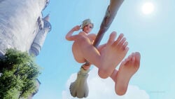 1girls 3d 3d_(artwork) blender blizzard_entertainment breasts broom_riding feet foot_fetish foot_focus looking_at_viewer mercy nude overwatch sabithegreen soles toes white_hair