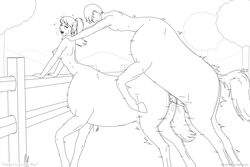 bodily_fluids centaur duo equid equid_taur female from_behind_position happy happy_sex humanoid_taur line_art male male/female mammal mammal_taur mounting outdoor_sex outside penetration phantom_inker sex sweat taur vaginal_penetration vaginal_penetration