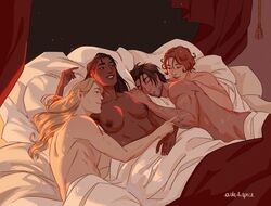 2boys 2girls after_sex alucard_(castlevania) areolae arms_up ash_&_spice asleep bare_chest bedroom bisexual bisexual_male bishonen blanket body_hair breasts castlevania castlevania_(netflix) casual censored collarbone creative_censorship cuddle_pile cuddling curtains dark-skinned_female dark_skin dhampir facial_hair female ffmm_foursome foursome full_color good_end greta_of_danesti group_sex hairy_male happy human hunk implied_nudity interracial interspecies konami long_hair_male love male mmff muscular_female muscular_male nighttime nipples nude nude_female nude_male nudity pale-skinned_male pale_skin pillows playful poking red_blanket scar_across_eye scars sleeping sleeping_together smile speaker swingers sypha_belnades tender trevor_belmont twunk vampire white_blanket wholesome