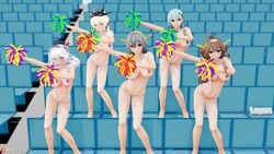 5girls cheerleader haruna_(kantai_collection) kantai_collection kashima_(kantai_collection) kongou_(kantai_collection) micro_bikini mikumikudance multiple_girls outdoors prinz_eugen_(kantai_collection) stadium suzuya_(kantai_collection)