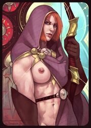 1girls abs archer areolae big_breasts bow_(weapon) breast_out breasts dragon_age dragon_age_inquisition erected_nipples female female_only half_naked janrock large_breasts leliana looking_at_viewer muscles muscular muscular_female nipple_piercing nipples piercing solo