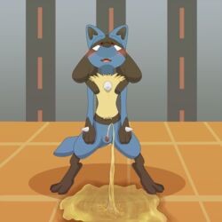 absurd_res anthro bodily_fluids canid canine canis frottingotter genital_fluids hi_res humanoid jackal lucario male male_only mammal nintendo omorashi peeing pokemon pokemon_(species) solo urine video_games watersports