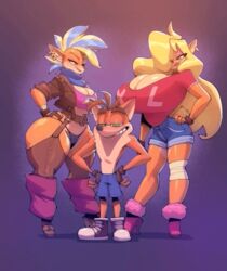 1boy 2021 2girls 2girls1boy activision animated anthro bandages_around_leg big_breasts bigdad black_panties blonde_hair breasts counterpart crash_(series) crash_bandicoot crash_bandicoot_(series) crash_bandicoot_4:_it's_about_time dyed_hair evenesko.d.fox_(artist) female fur furry gif hair_over_one_eye huge_breasts huge_thighs large_breasts long_blonde_hair male panties pirate_tawna short_blonde_hair short_hair smaller_male smug tawna_bandicoot tawna_bandicoot_(crash_4) thick_thighs thighhighs two_tone_hair wide_hips