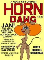 anthro blue_eyes brown_hair curly_hair english_text erect_nipples eyelashes female furry jan_mouse orange_hair solo tail the_devil_and_daniel_mouse toonytease