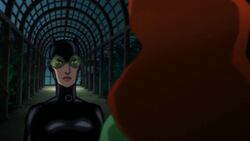 2d 2d_animation 2girls animated batman:_hush batman_(series) catwoman catwoman_(dcamu) dc_comics dcamu dcuaom english_dialogue female female_only glowing_eyes green-skinned_female green_skin kissing lesbian lesbian_kiss lesbians mp4 pamela_isley poison_ivy screencap sound video yuri