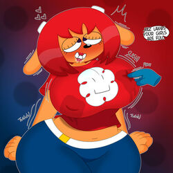 1girls 3barts blush breasts disembodied_hand drooling erect_nipples erect_nipples_under_clothes female female_only furry huge_breasts lactating lactating_through_clothing lactation lactation_through_clothes nipple_bulge parapa_the_raper parappa_the_raper pleasure_face poke poking_breast sloshing_breasts thick_thighs