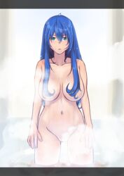 1girls bare_shoulders bath blue_hair breasts caeda_(fire_emblem) completely_nude covering_breasts female_only fire_emblem fire_emblem:_mystery_of_the_emblem fire_emblem:_shadow_dragon_and_the_blade_of_light hair_covering_breasts hairless_pussy kaji_pix large_breasts looking_at_viewer nintendo nipples nude nude_female solo steam wet