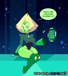 1girls big_thighs blonde_hair breasts clothed_female computer_screen dialogue female_focus female_only gem gem_(species) green_body green_outfit green_skin green_socks hologram looking_at_viewer peridot_(steven_universe) robotic_arms samson_00 shiny_skin shortstack shoulder_pads sitting sitting_on_bench solo solo_female solo_focus steven_universe talking_to_viewer thick_thighs yellow-tinted_eyewear yellow_hair