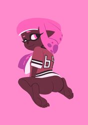 ass_out dark-skinned_female freeglass inkling inkling_girl iseenudepeople jersey nintendo pink_eyes pink_hair simple_background splatoon tentacle_hair winking winking_at_viewer