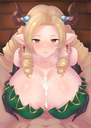 blonde_hair cum cum_on_breasts granblue_fantasy green_eyes heart huge_breasts lancer24 maria_theresa_(granblue_fantasy) mature_female milf paizuri