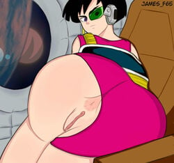 1girls all_fours anus ass ass_focus bent_over big_ass black_hair dragon_ball dragon_ball_z female green-tinted_eyewear jamesf65 light-skinned_female light_skin looking_back pants_aside partially_clothed pussy saiyan saiyan_armor scouter seripa short_hair solo solo_female solo_focus thick_thighs tinted_eyewear violet_eyes