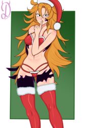 abs black_eyes christmas christmas_headwear christmas_lingerie christmas_outfit dealore demon demon_girl derieri lingerie muscle_girl nanatsu_no_taizai orange_hair smiling_at_viewer smirking_at_viewer tattoo the_seven_deadly_sins